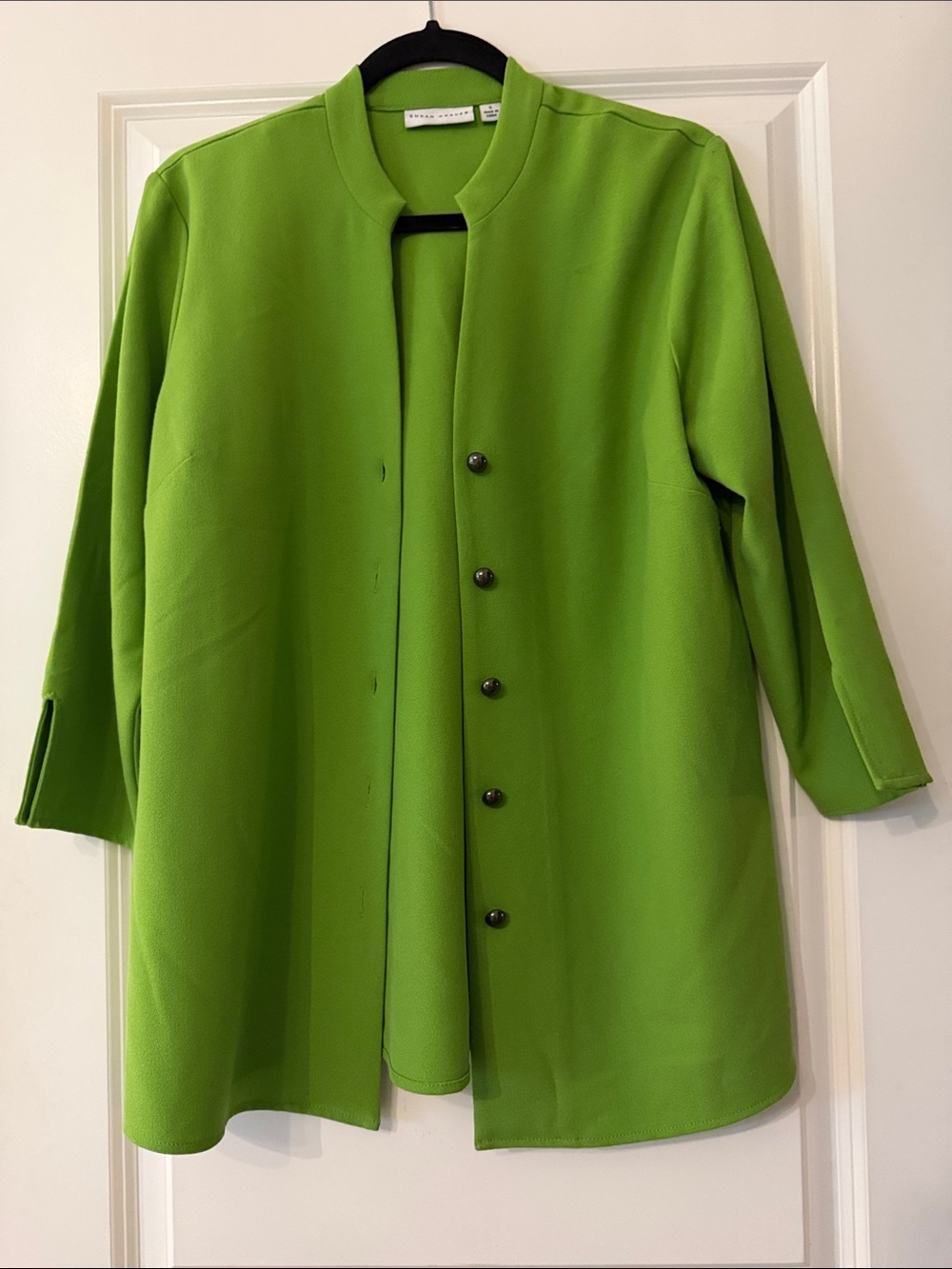 Susan Graver Size S Women's Green Collarless Button-Front Coat